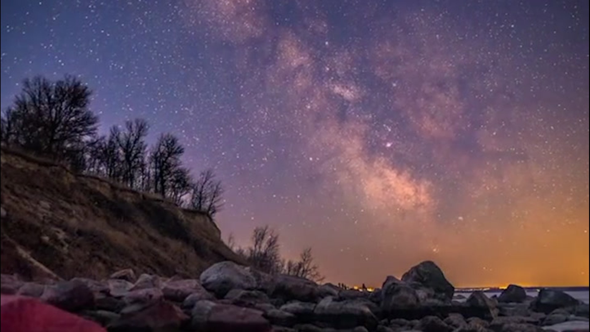 Time-lapse video captured by Instagram user @southbasin.photoworks shows stars and satellites moving across a colorful night sky over Manitoba, Canada.