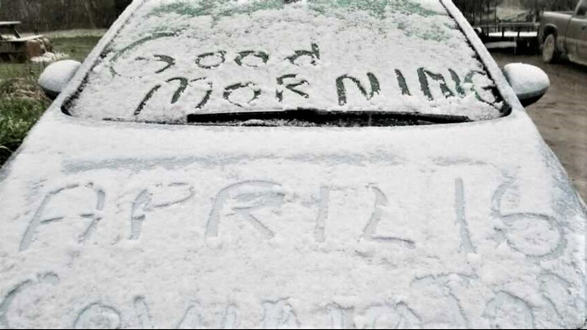Although spring is in bloom, a light blanket of snow fell overnight in Mansfield, Pennsylvania, on April 16.