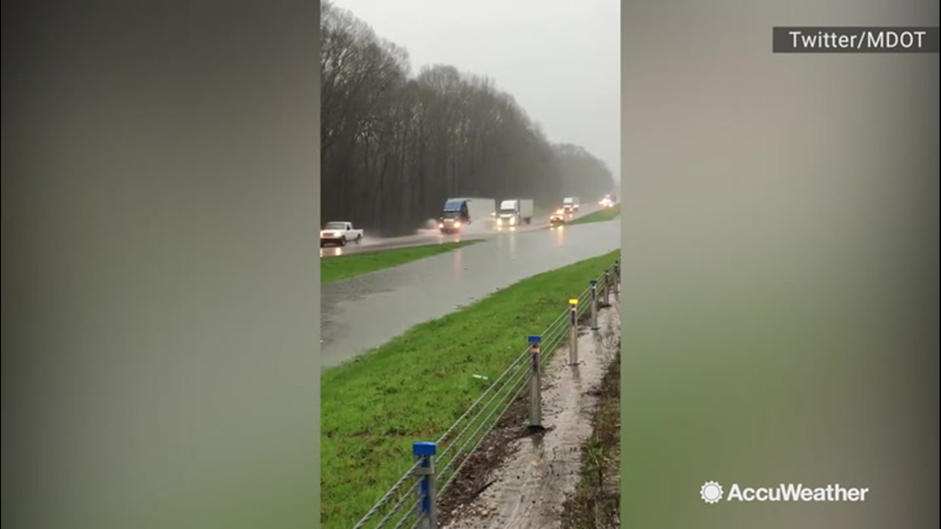 Flooding left roads in Mississippi underwater on Jan. 14. The first video shows a flooded driveway in Pearl followed by Interstate 20 in Hinds County.