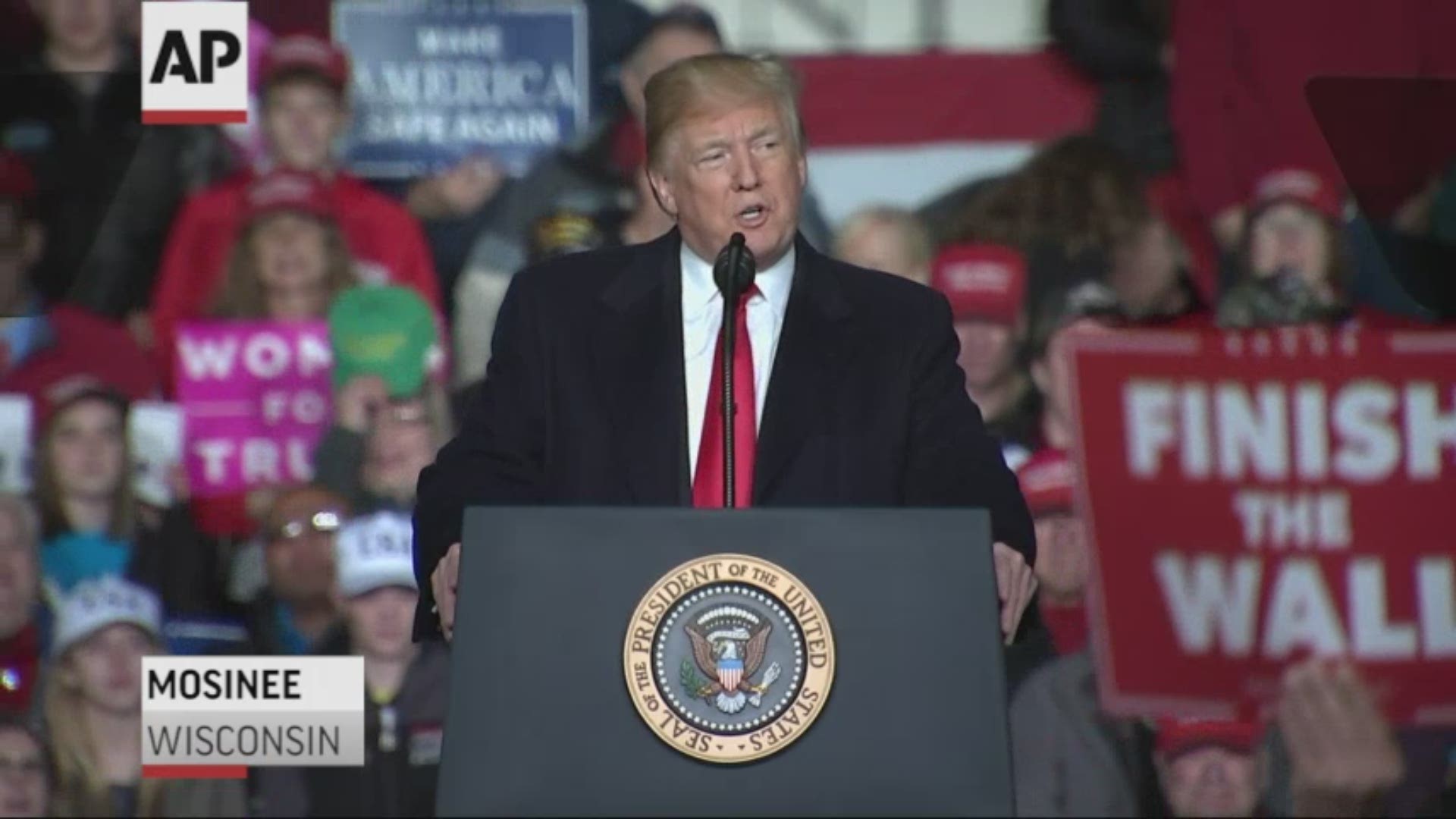 President Donald Trump says he's trying to be nice as he criticizes Sen. Tammy Baldwin and the Democrats at a Wisconsin rally following a series of attempted bombings on high-profile Democratic officials and CNN (AP)