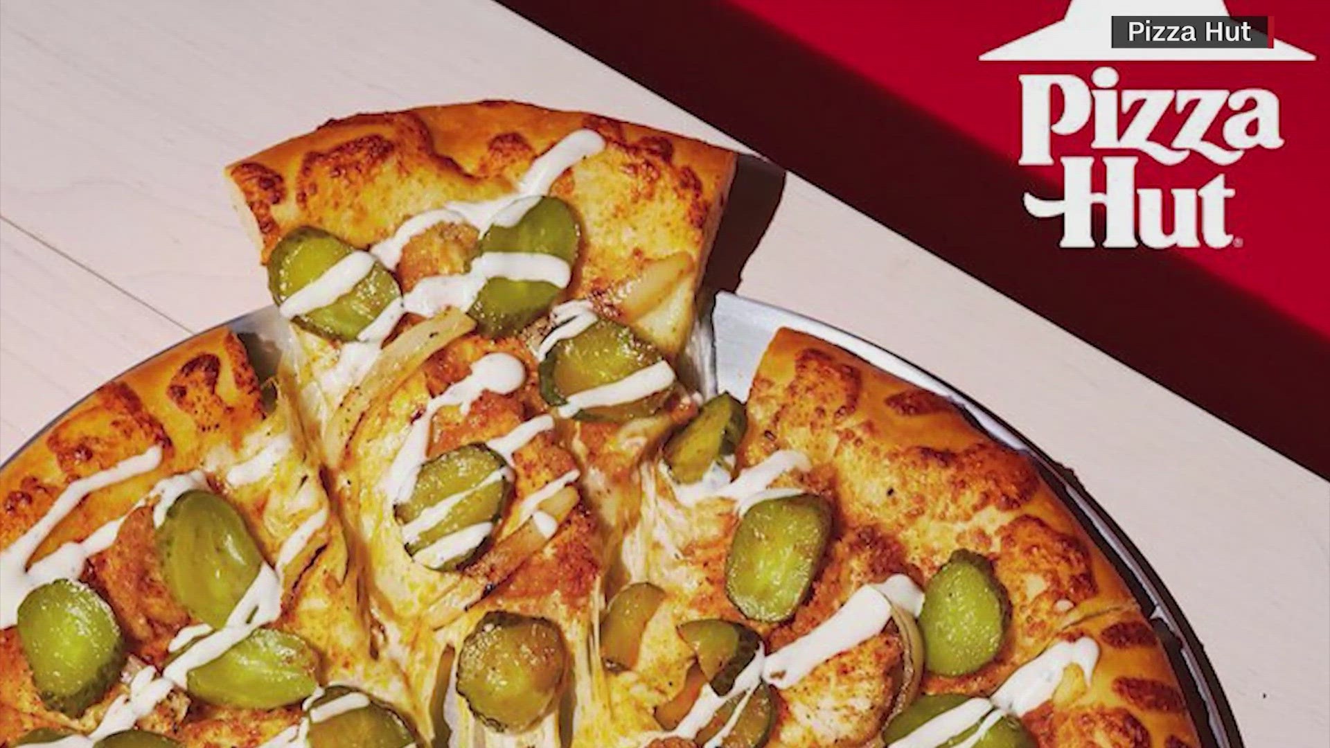 The pizza starts with a hand-tossed crust, adds buttermilk Ranch, cheese, crispy and spicy breaded chicken breast, onions and pickles. That's the good news.