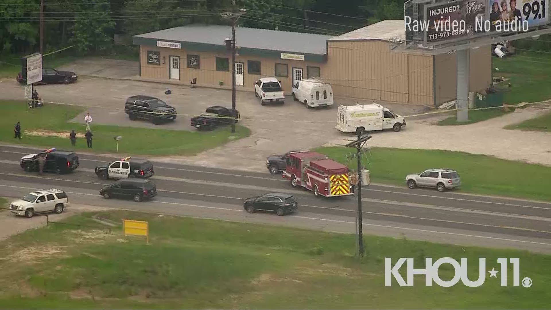 Air 11 over E. Houston St/321 in Liberty County where four people were shot on Wednesday morning. One deputy was wounded and a woman was killed.