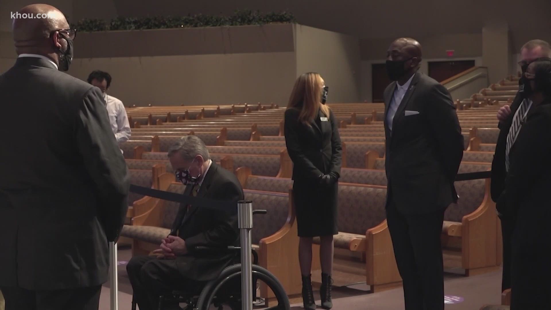 Gov. Greg Abbott and Congresswoman Shelia Jackson Lee paid their respects to George Floyd during a public visitation at The Fountain of Praise church.