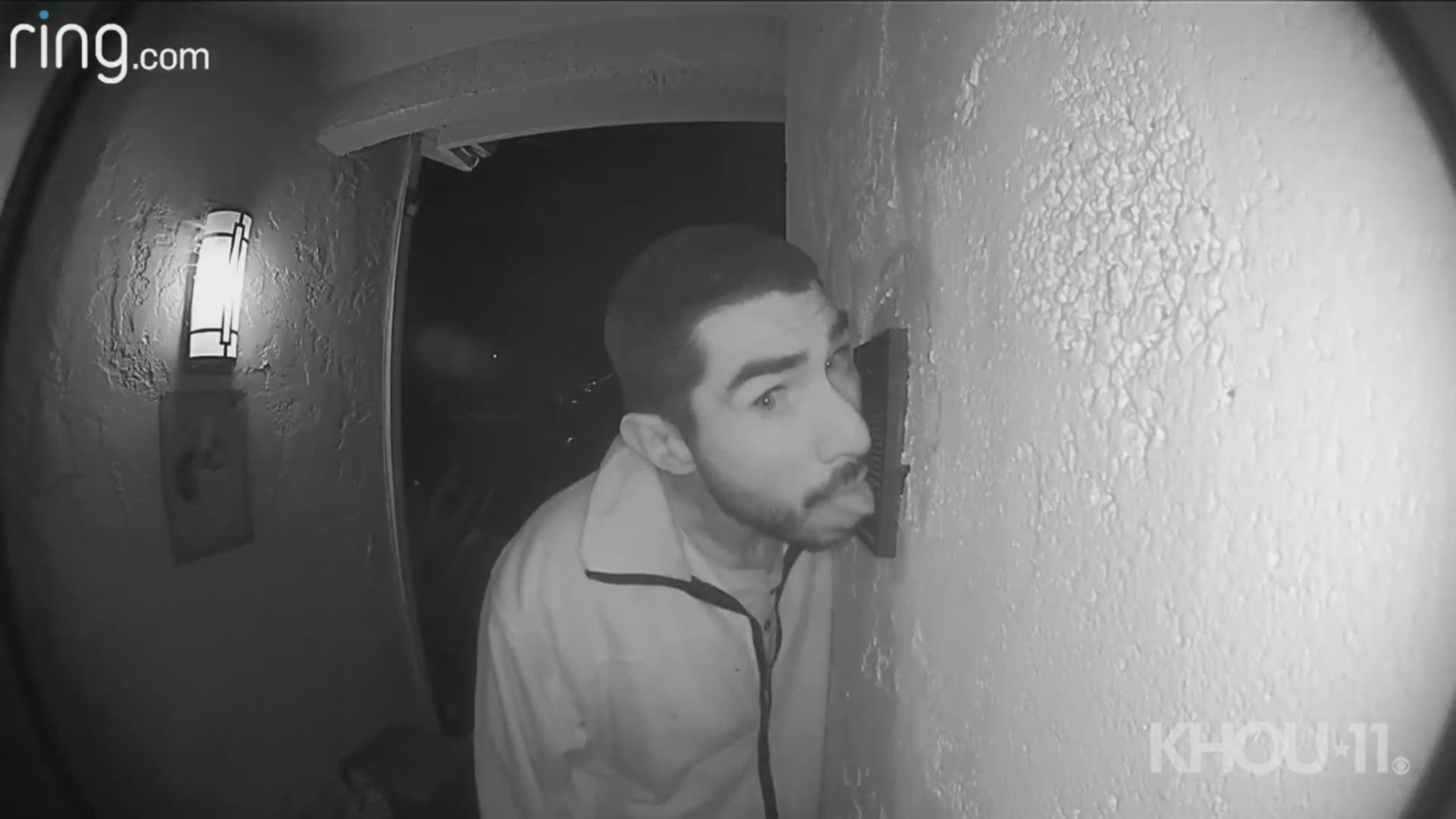A man was caught on surveillance video licking a doorbell in the Rossi Rico neighborhood of Salinas, Calif.