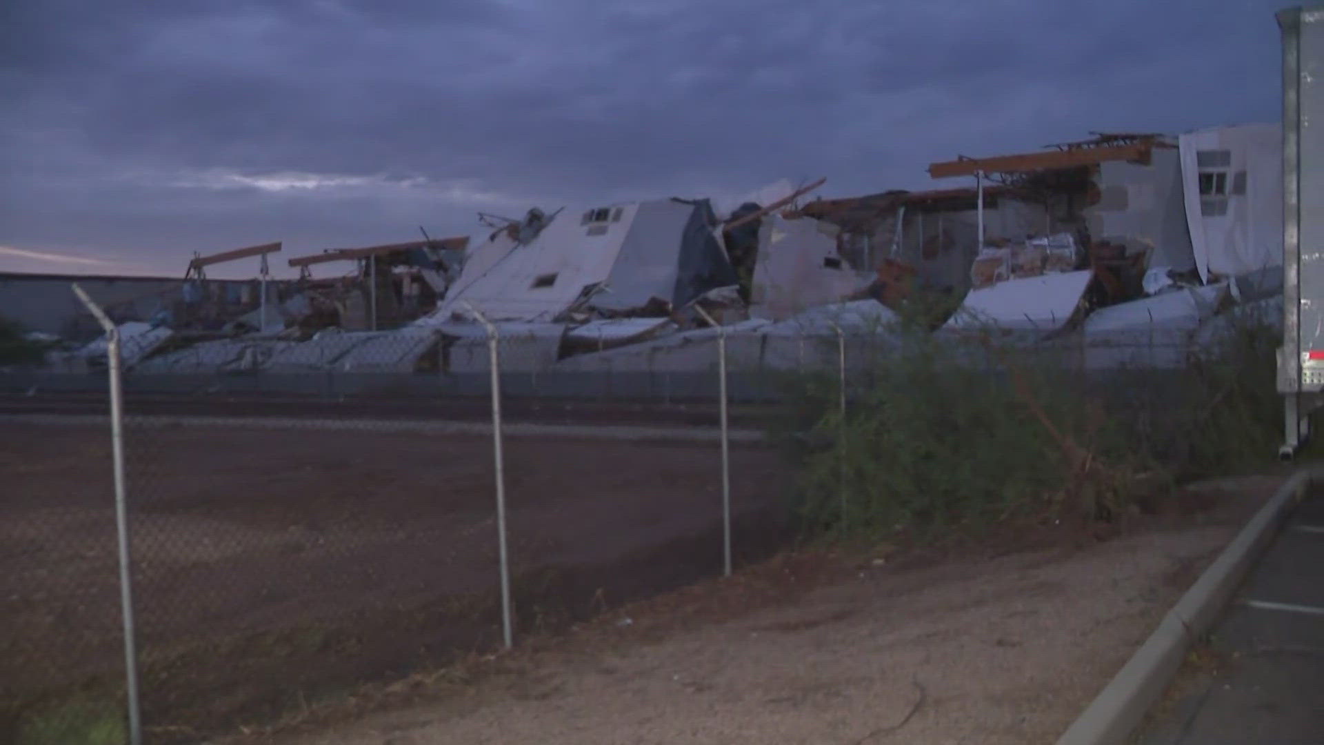 Officials believe that a microburst caused the extreme damage to the warehouse.