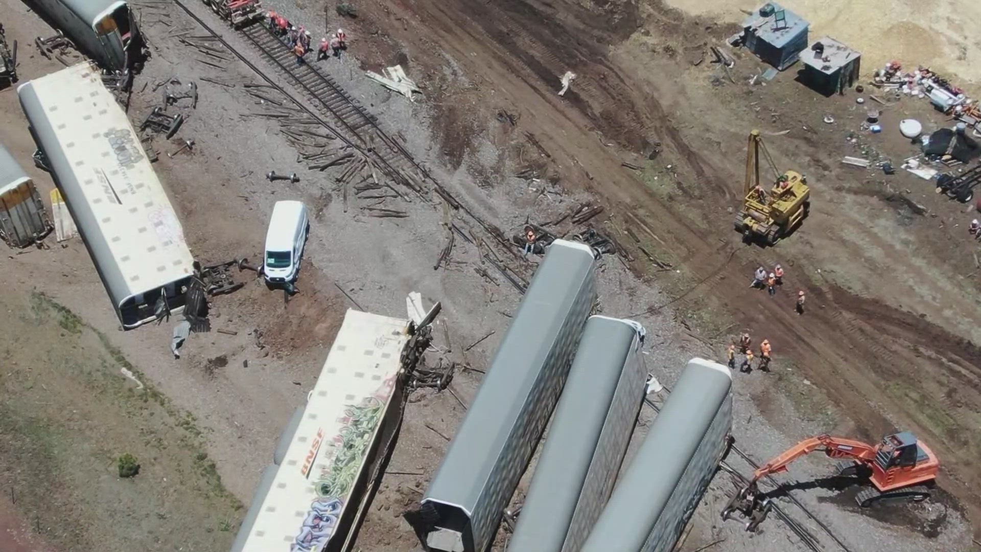 No injuries were reported in the 20-car train derailment in Coconino County but officials say the train tracks were badly damaged.