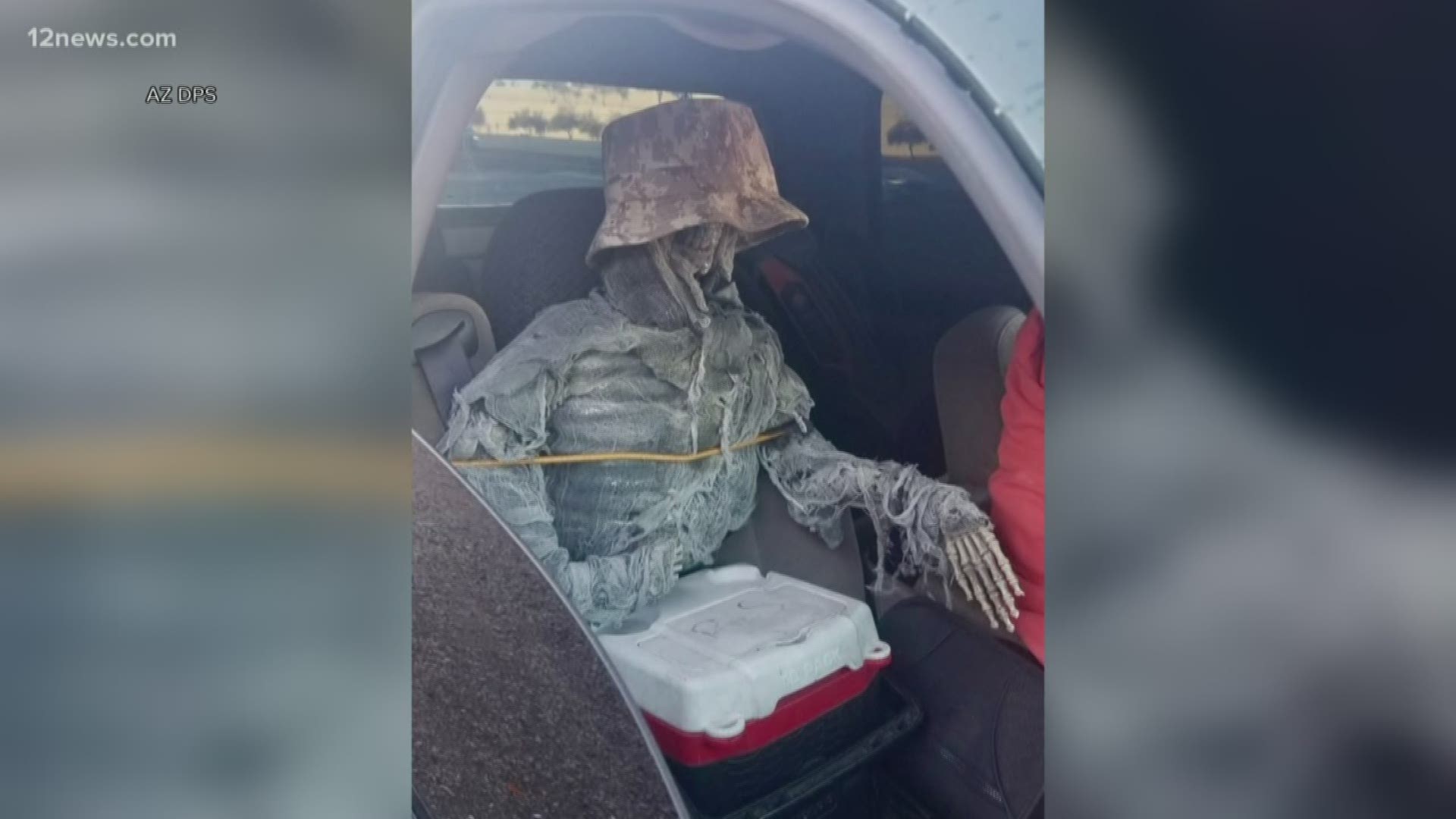 An Arizona DPS trooper found an interesting passenger, a skeleton, riding shotgun in a vehicle Thursday morning. The vehicle was on SR-101 near Apache Blvd.