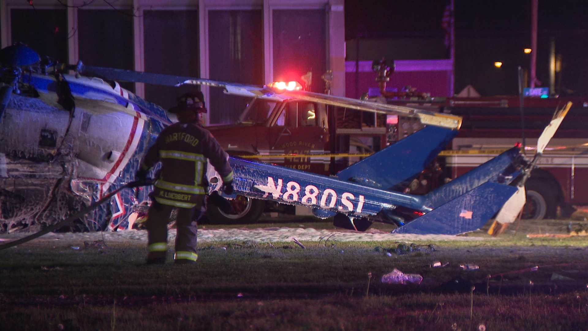 A medical helicopter crashed Thursday night in Hartford, Illinois, about 30 minutes north of St. Louis. All three crew members on board made it out of the crash.