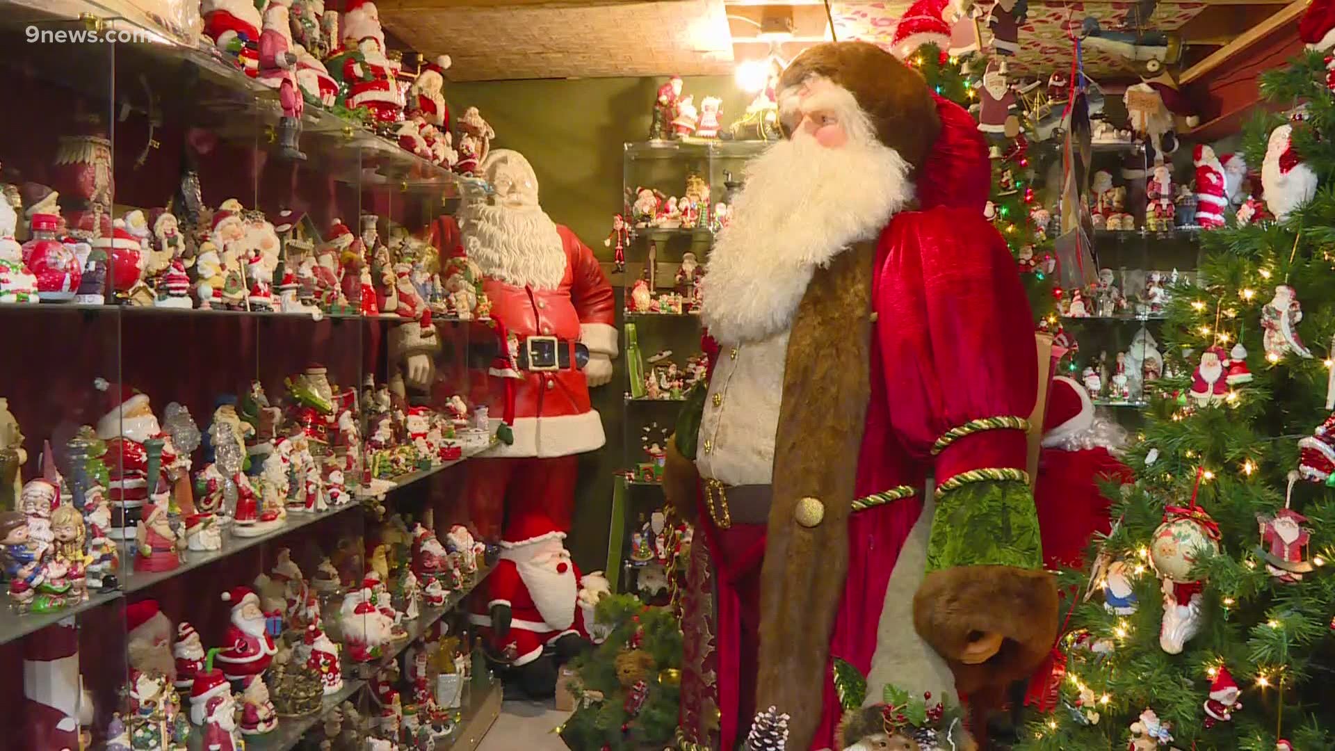 The entire 1,200 square foot basement is filled from floor to ceiling with thousands of figurines of old Saint Nick.