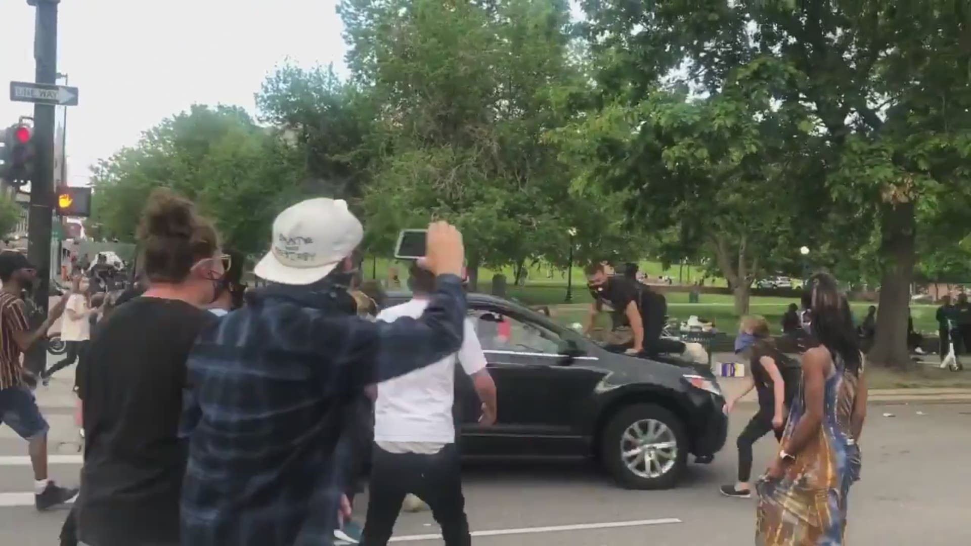 Protesters gathered at the Colorado State Capitol Thursday and marched downtown to call for action after the death of George Floyd (Anabel/
@bellers03 on Twitter).