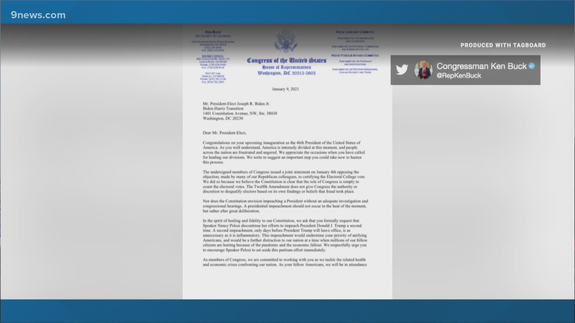 Seven Republican members of Congress signed the letter requesting the president-elect formally ask Speaker Nancy Pelosi to stop impeachment efforts.