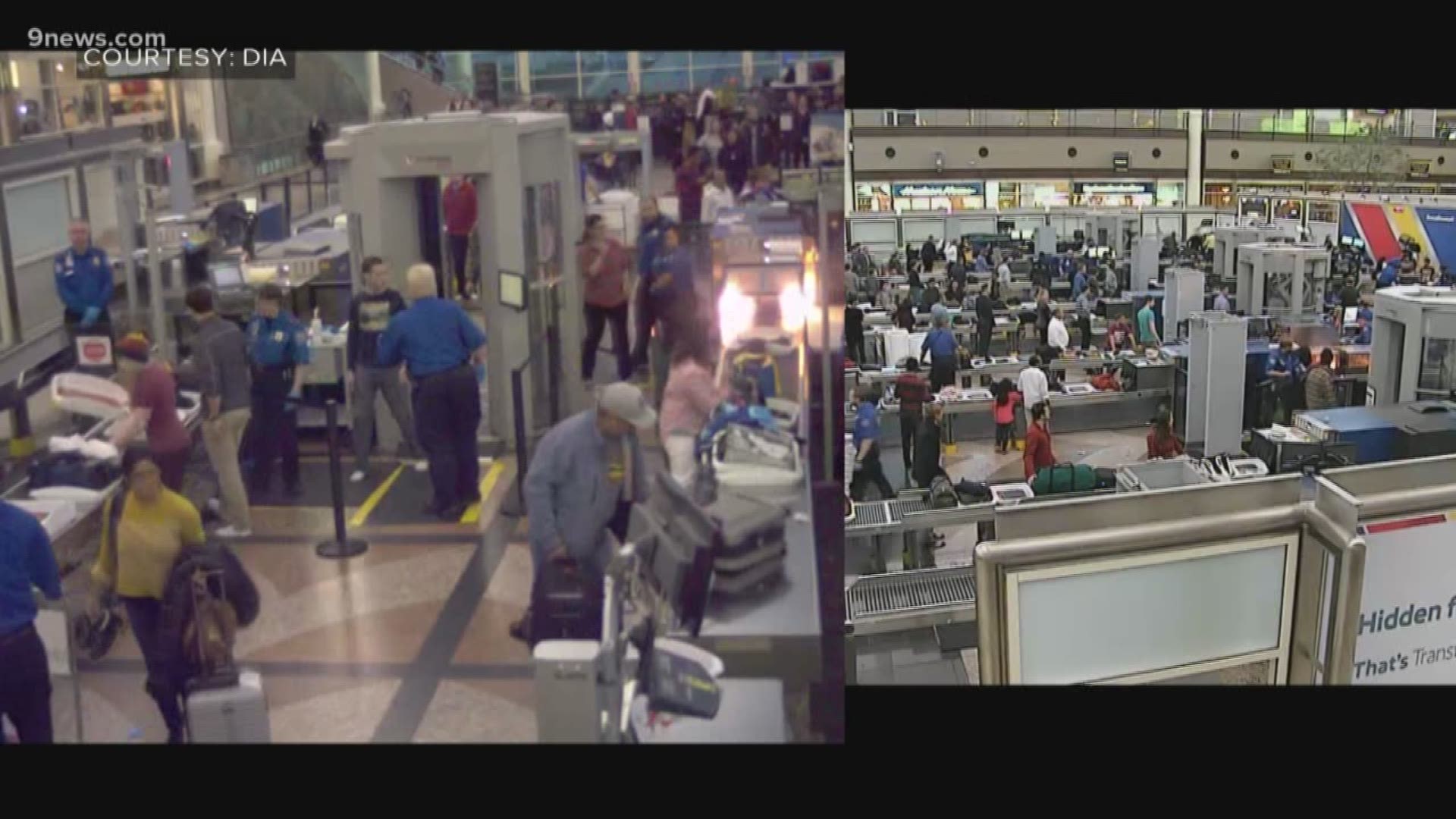 It wasn't more than a minute and a half before a TSA agent grabbed a fire extinguisher and put out the small fire.