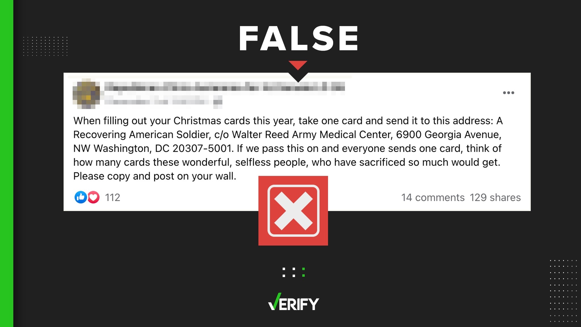 You can support troops this holiday season, but a copypasta meme calling for people to send ‘recovering American soldiers’ Christmas cards won’t work
