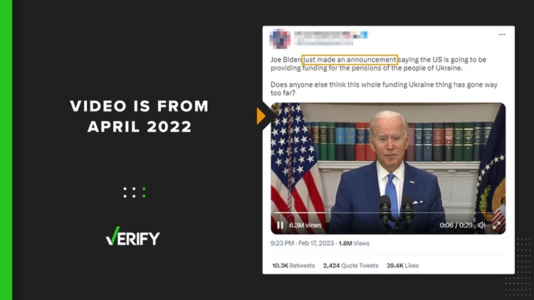 Video of Biden saying some U.S. aid could support Ukrainian pensions is from April 2022