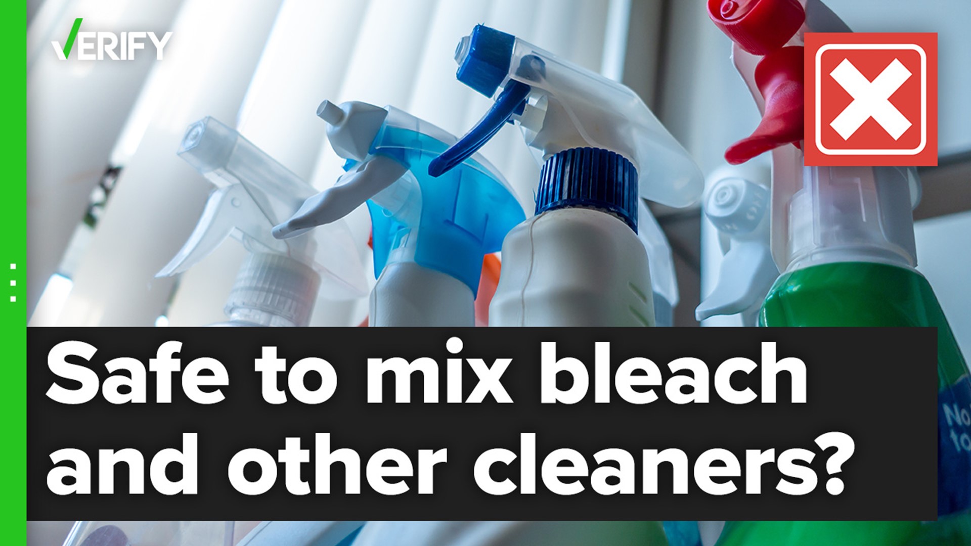 You should never mix bleach with any other household cleaners or disinfectants because doing so could create toxic gasses that may be fatal.