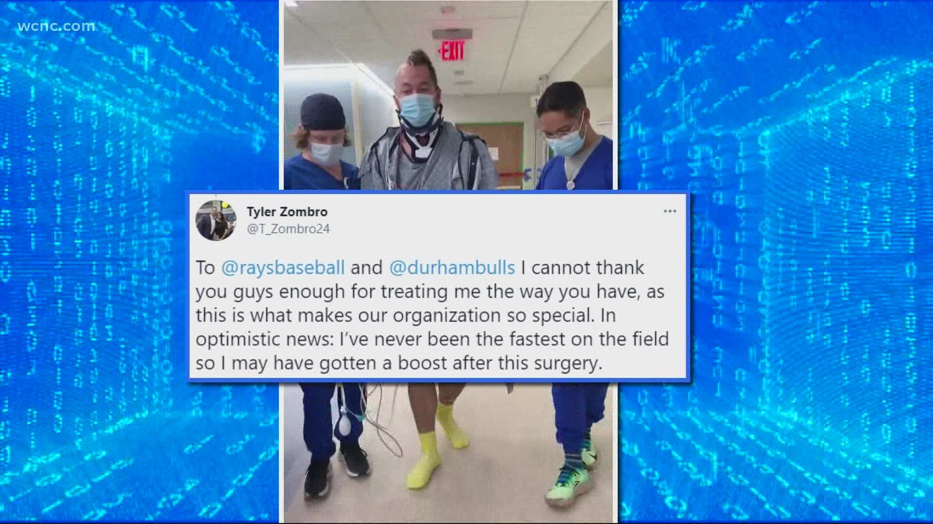 Tyler Zombro was hospitalized after getting hit in the head by a batted ball during a game two weeks ago.