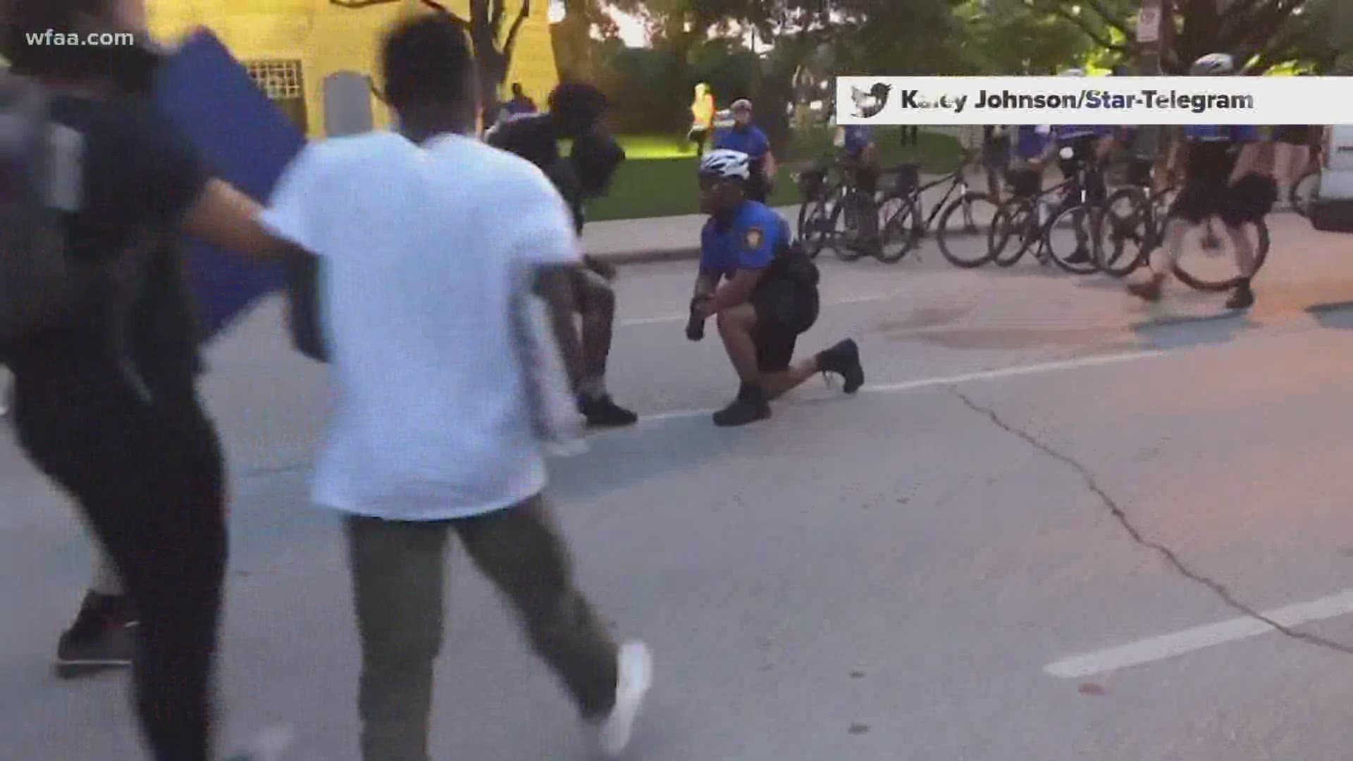 "I took it upon myself to go step forward," said FWPD Officer David Yancey, who's been patrolling the protests on bike.