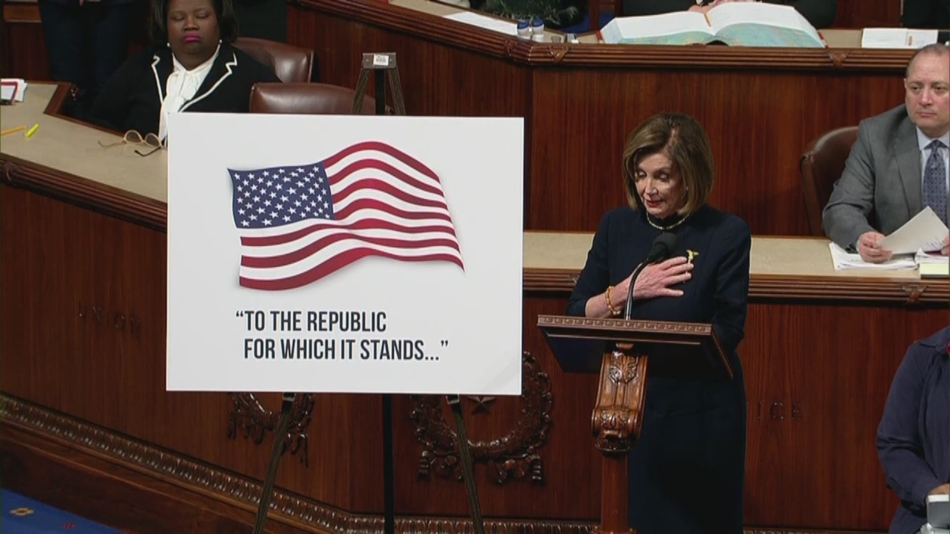 Nancy Pelosi, speaking on the House floor Wednesday morning, said 'he gave us no choice,' when speaking on the then impending impeachment vote.