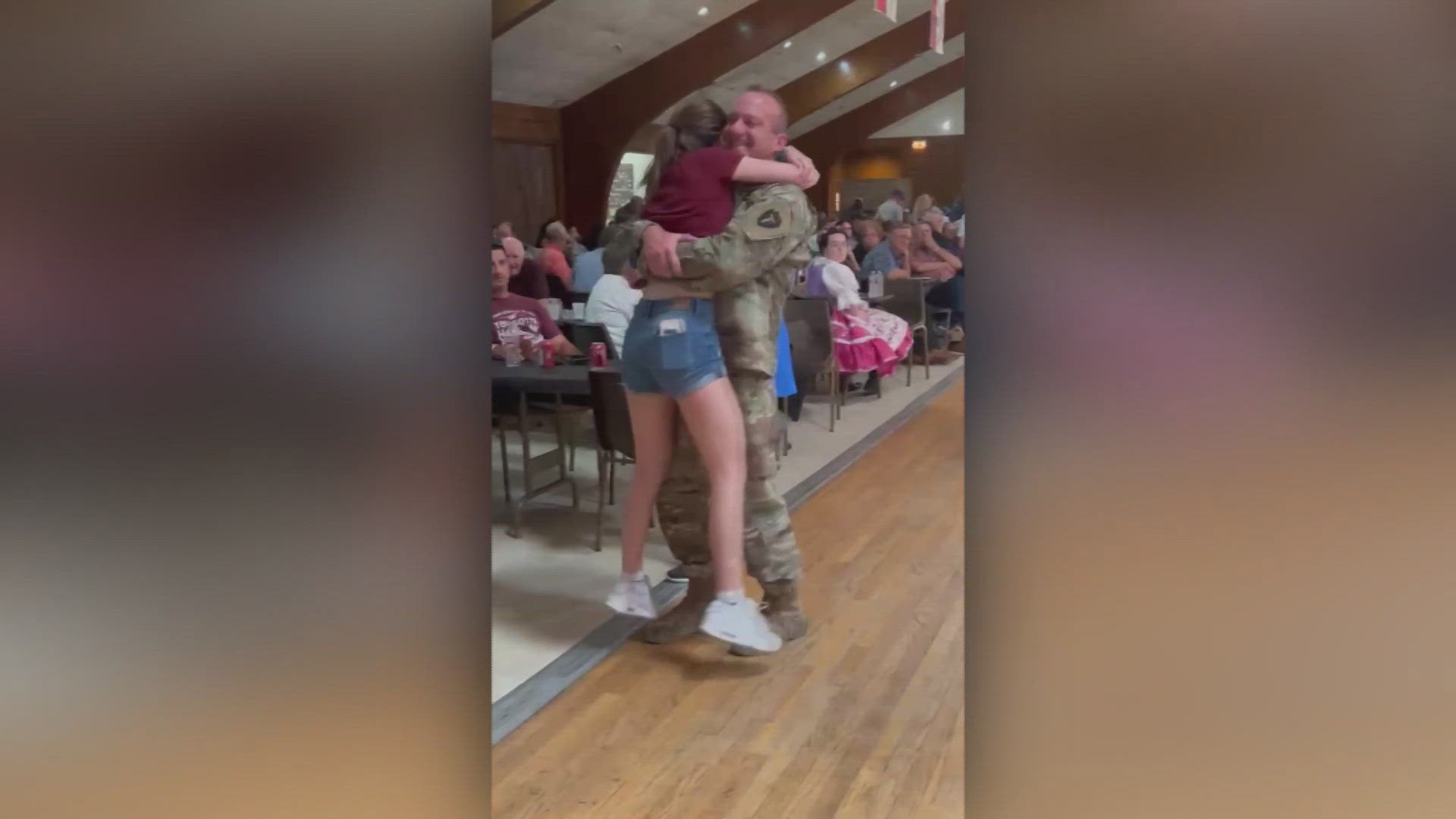 The Texas Army National Guard soldier is a former Marine who just returned from serving in Egypt. He surprised most of his family at the Polka Festival in Ennis.