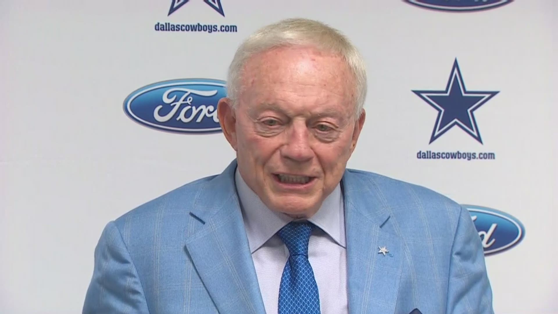 Jerry Jones addresses his team's decision to kneel before the national anthem and stand arm in arm during it Monday.