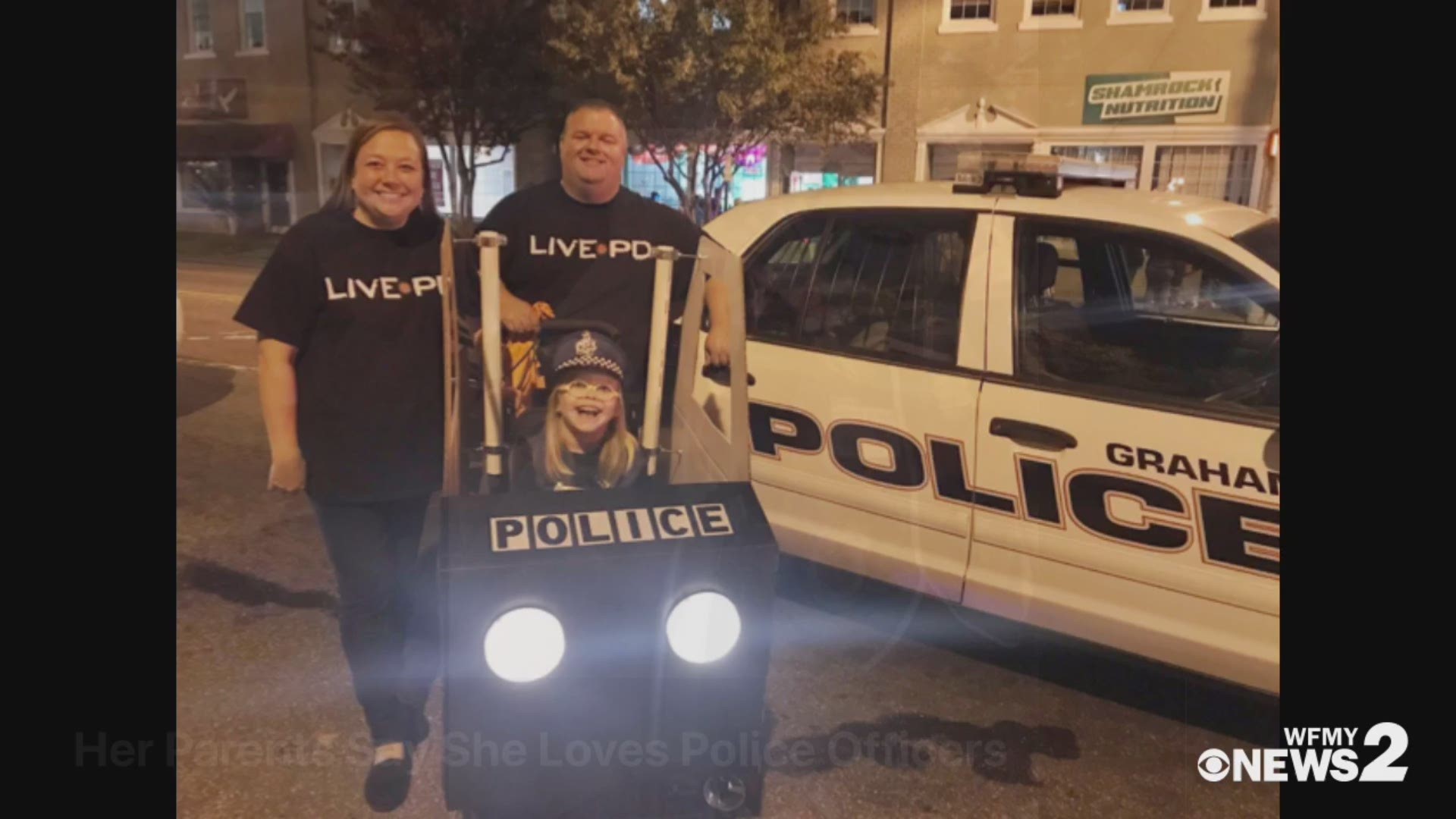 7-year-old Emma had an epic Halloween costume! Her parents say she loves police officers, so they turned her wheelchair into a patrol car.