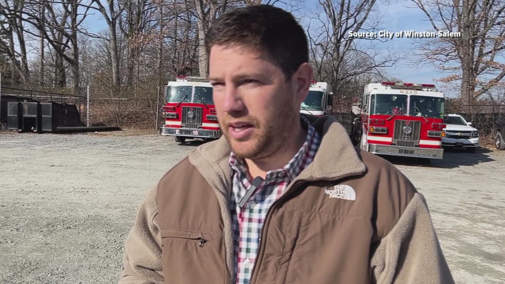 Winston Weaver Fertilizer Plant spokesperson talks about fire burning on North Cherry Street in Winston-Salem.