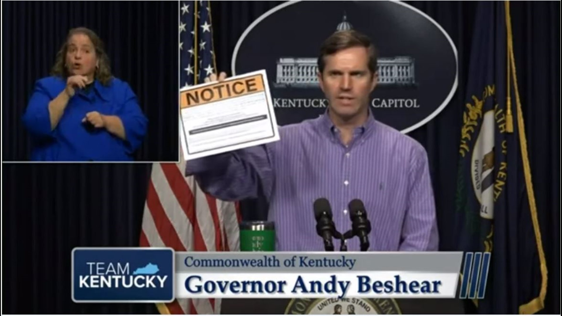 Kentucky Gov. Andy Beshear said the state will require people who participate in mass gatherings Easter weekend to quarantine for 14 days.