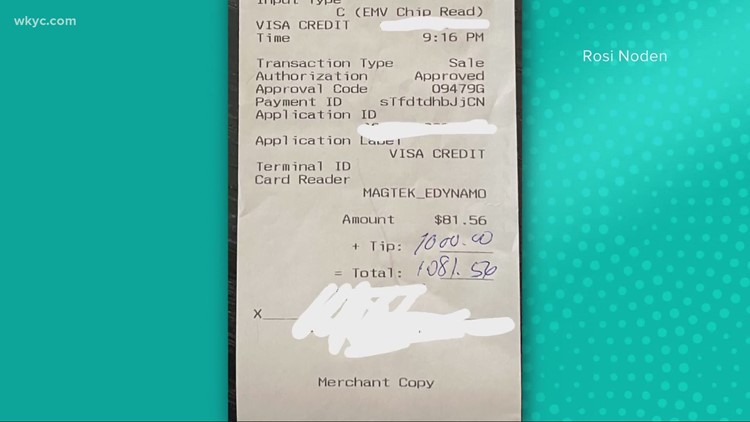 Customer leaves $1,000 tip at Ohio restaurant