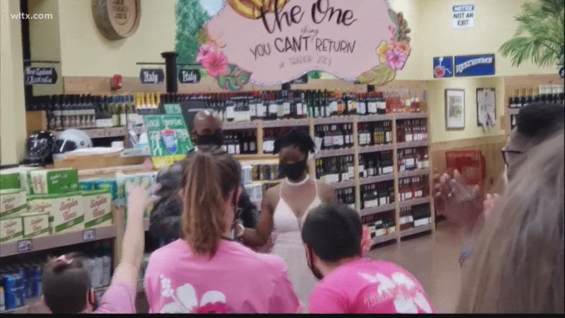 A Columbia couple turned a grocery aisle into the wedding aisle. The two actually met at the grocery store and wanted to pay tribute to that.