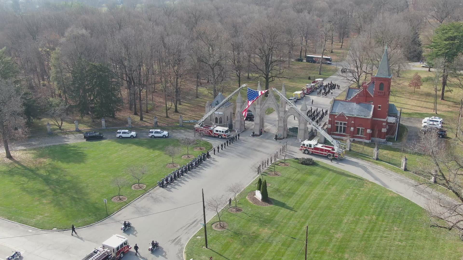 Drone Cam 13 video of the funeral procession for IFD engineer Matthew D. Bennett.