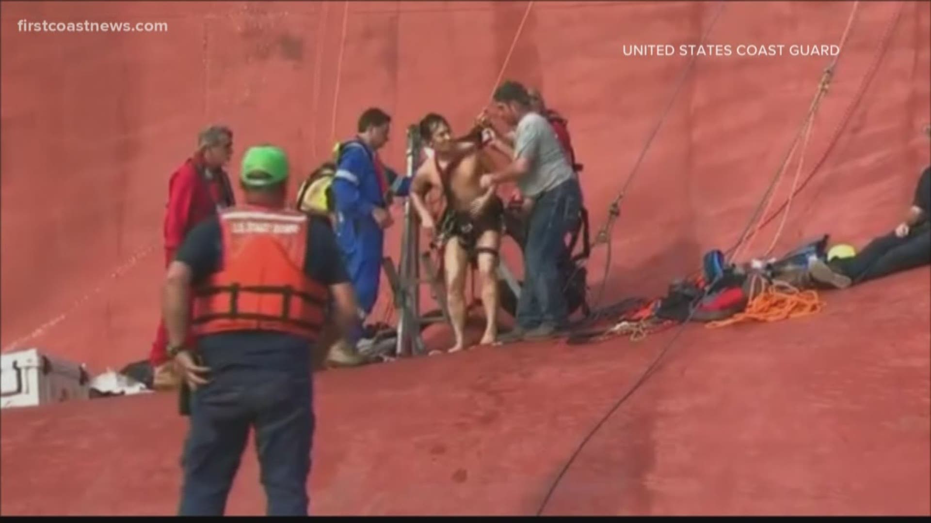 All four crew members have been freed from the wreckage in St. Simons Sound. The cargo ship has been on its side since early Sunday morning.