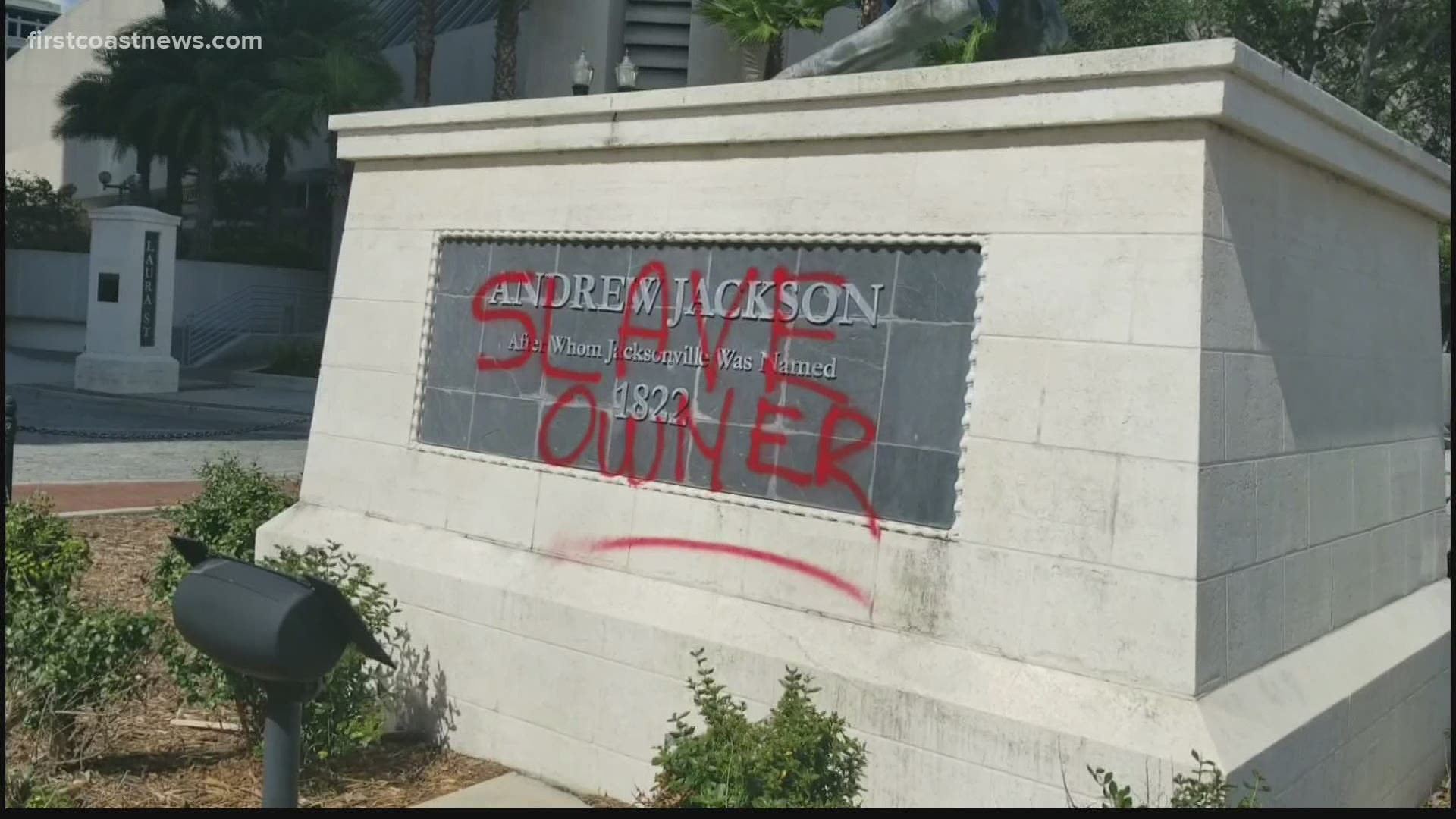 The Andrew Jackson statue was vandalized in Downtown Jacksonville.