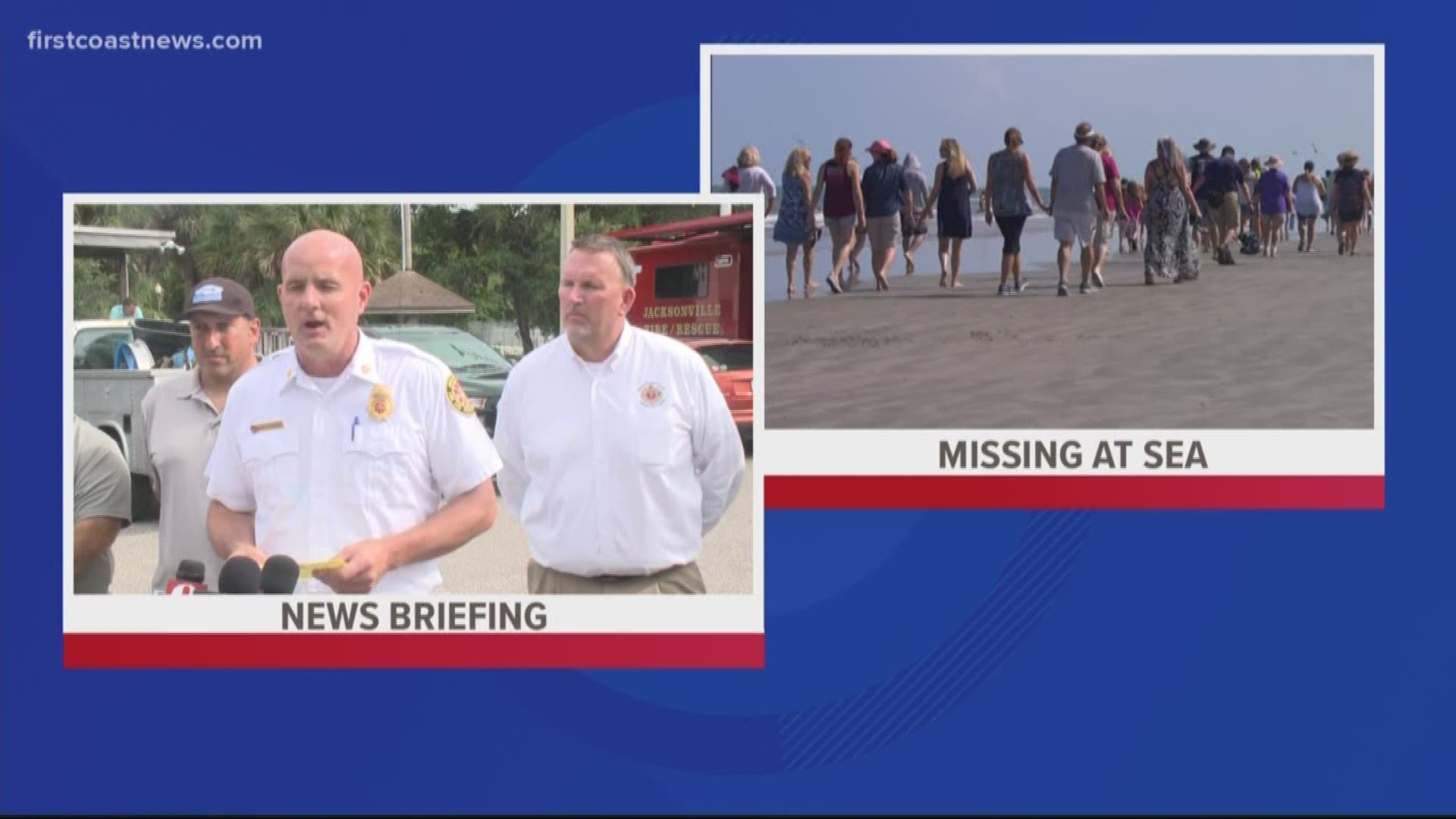 Crews aren't relenting in their search for two firefighters who went missing Friday while boating in the Atlantic Ocean. After five days of searching, Jacksonville's fire chief said, "We're going again tomorrow, strong."