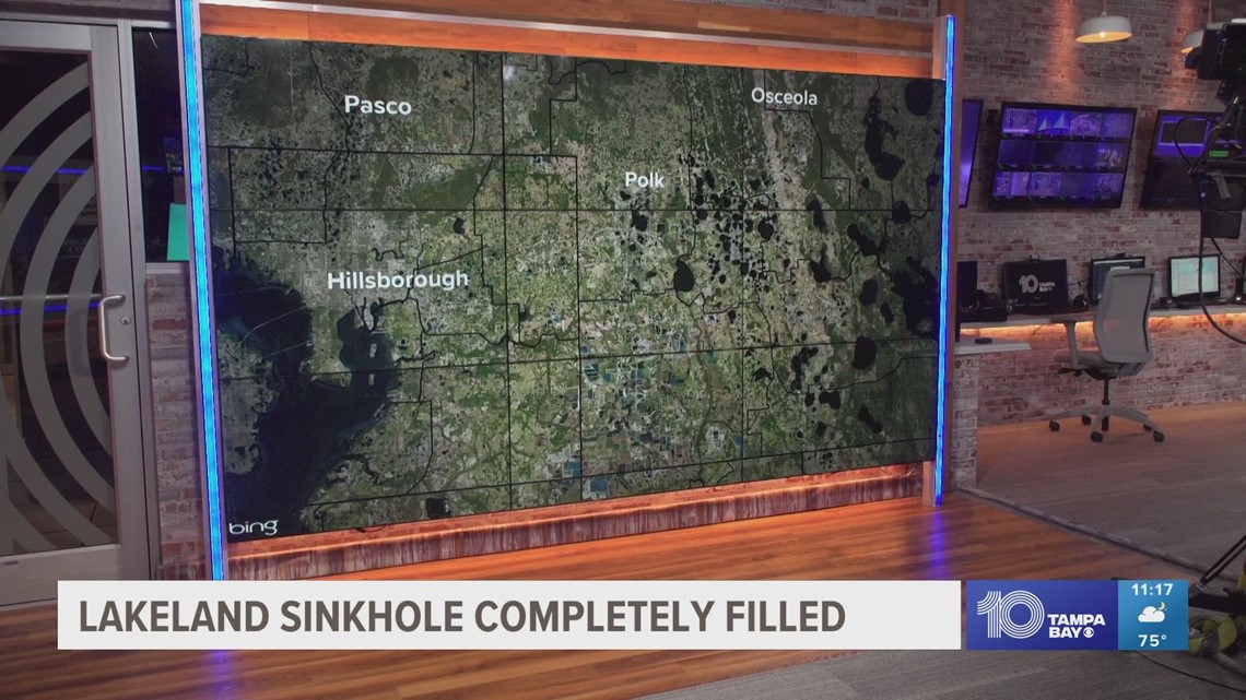 Lakeland sinkhole completely filled after opening about 75 feet wide