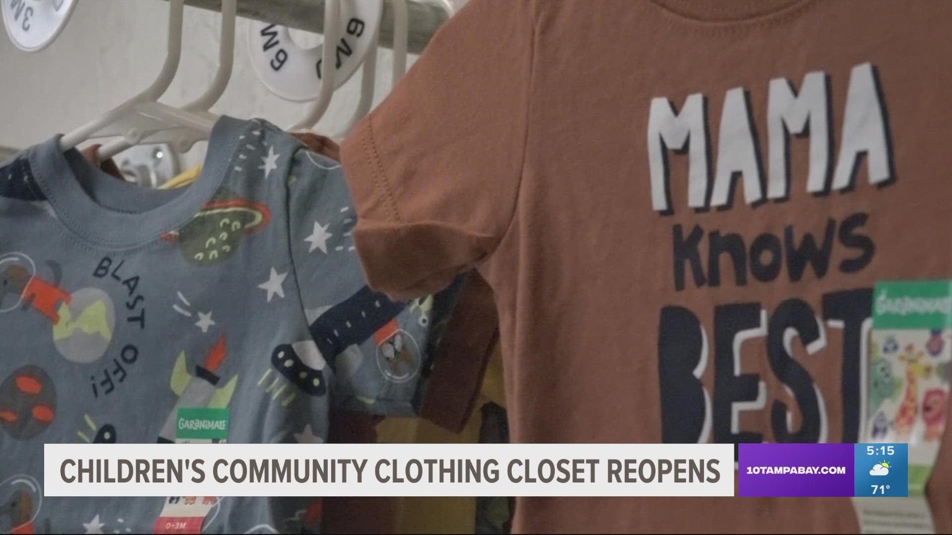The two rooms of the clothing closet are divided with one room filled with items for families with infants and another room with items for teens up to 18.