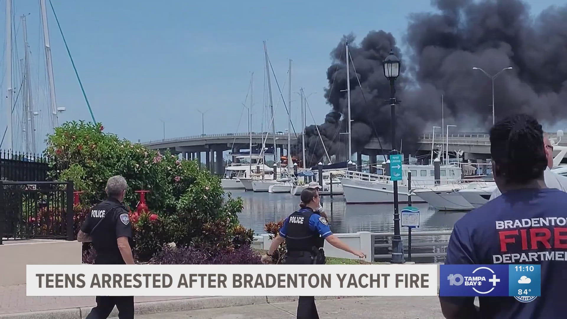 Police say CCTV video from the city of Bradenton cameras, located on the riverwalk, appeared to show the kids with flare guns before and after the fire started.