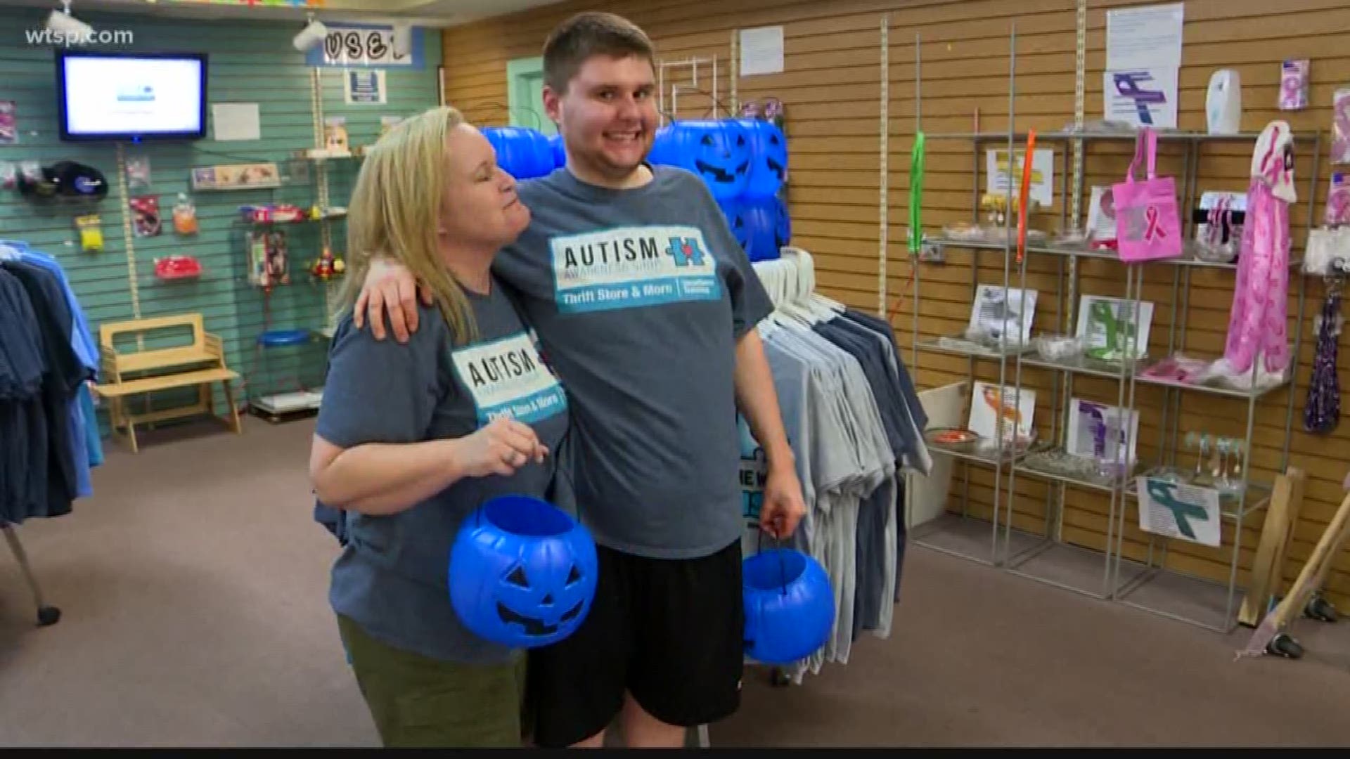 Blue pumpkins help those answering the door for trick-or-treaters have a little bit more compassion and patience.