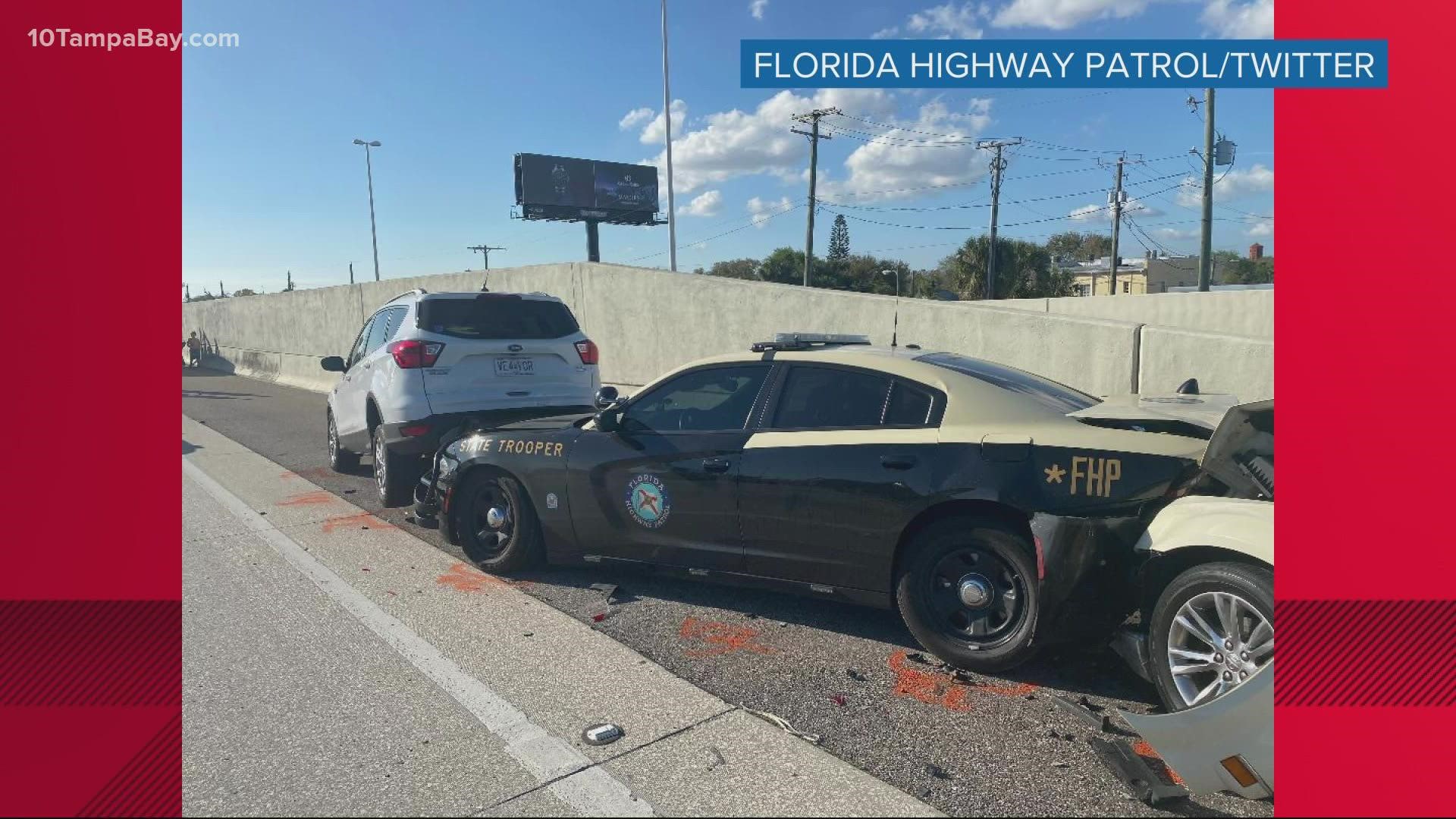 The trooper and the driver suffered minor injuries.