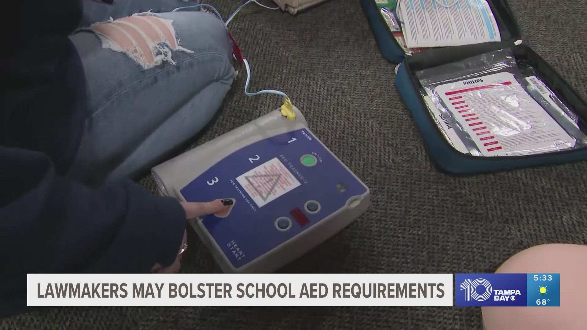 All public schools would be required to have at least one AED on school grounds.
