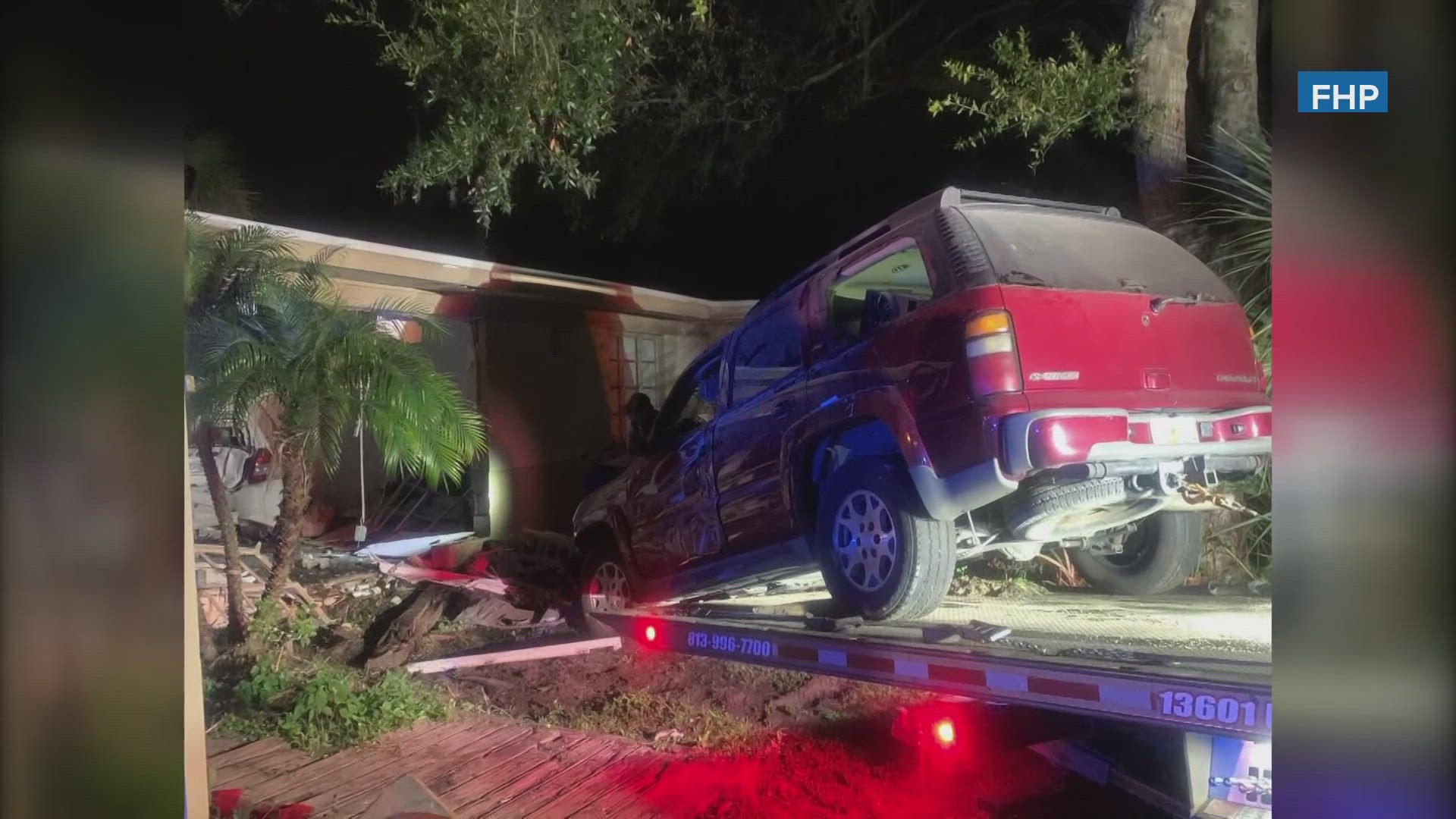 A car collided with a parked car, which crashed into a house, hitting the man, according to troopers.