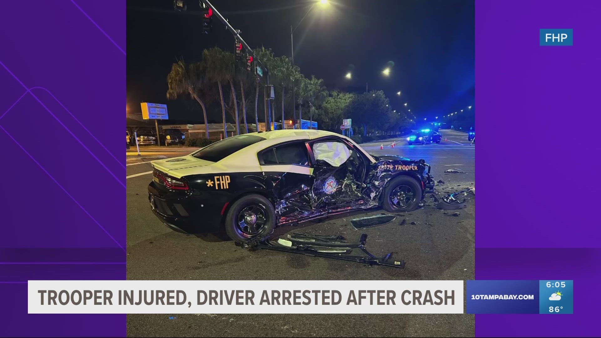 The 51-year-old trooper from Lakeland suffered minor injuries.