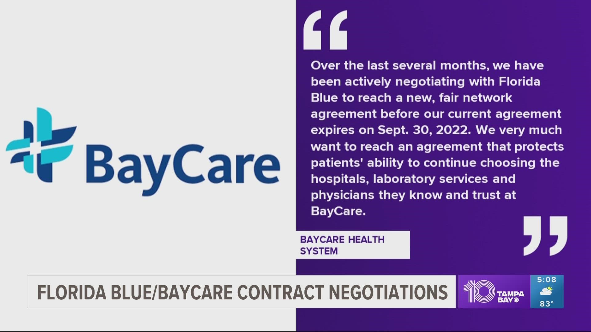 BayCare leaders say over the last several months, they have been negotiating with Florida Blue to reach a new, fair network agreement.