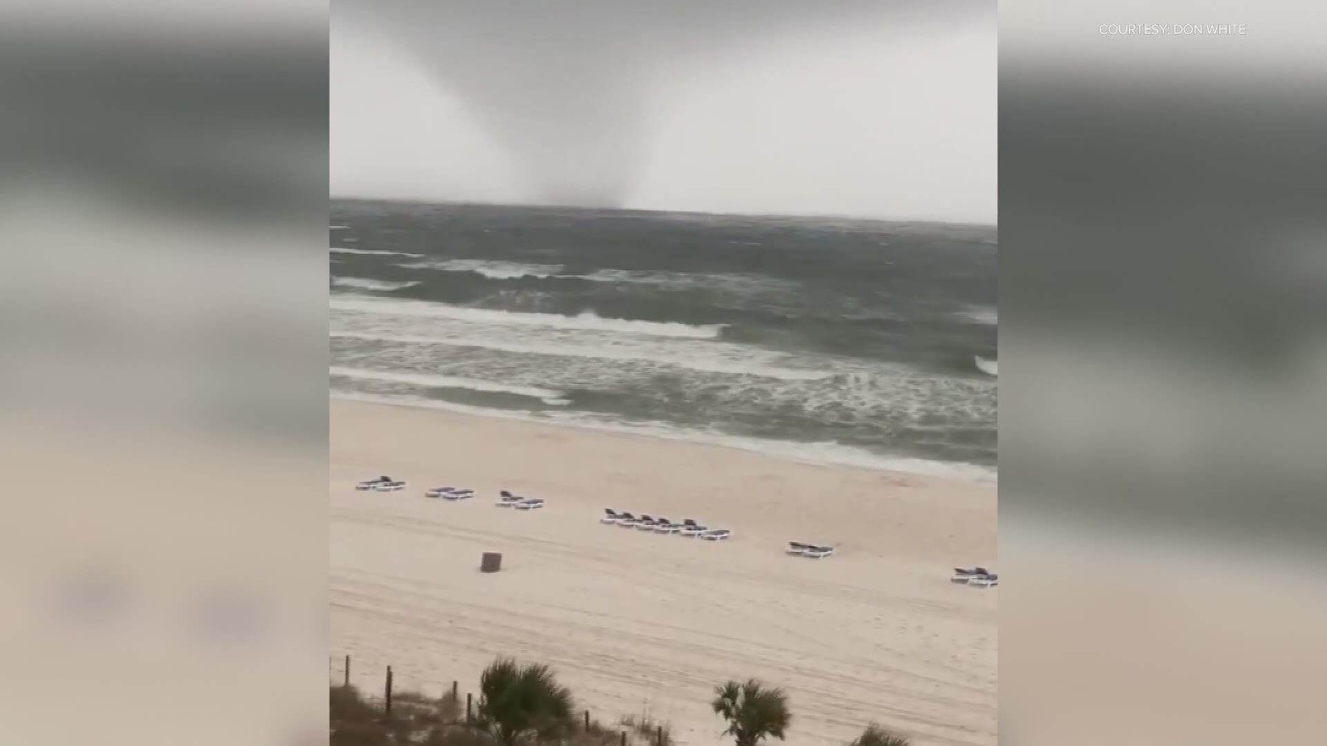 A waterspout came ashore the Panama City Beach, Florida, coastline on Saturday, April 10.