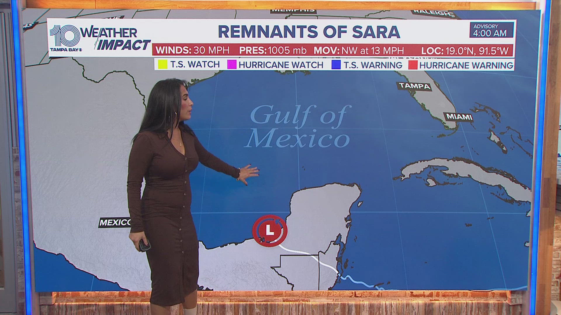 A cold front will absorb the remaining tropical moisture from Sara and bring rain and falling temps to Florida's Gulf Coast.