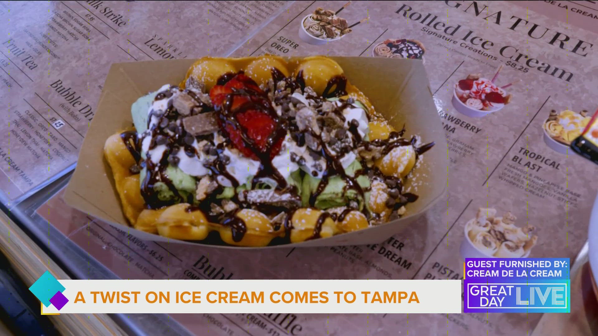 In this week’s Great Day Dining, Janelle gets a taste of Cream de la Cream, a popular rolled ice cream shop in Tampa’s Westshore Marina District.