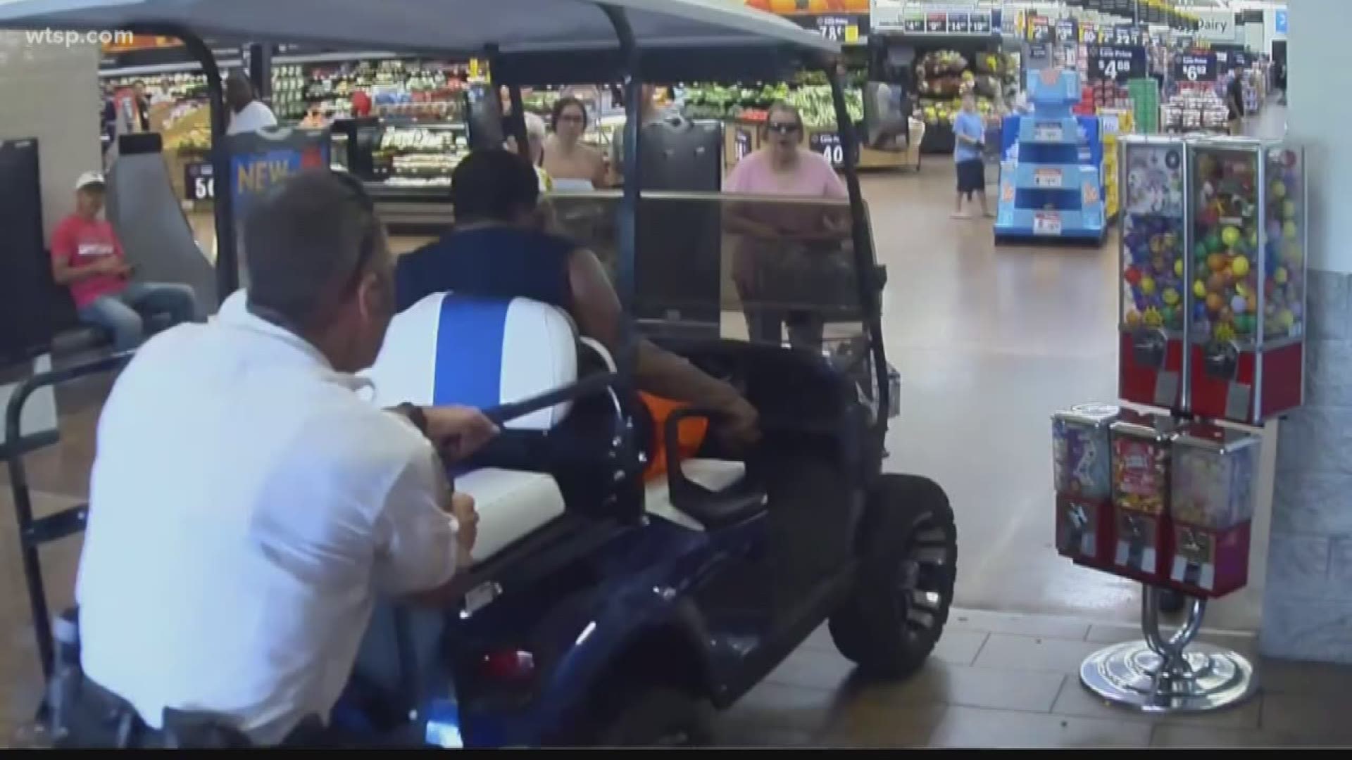 Fortunately no one was hurt when a golf cart was  driven into a Walmart.