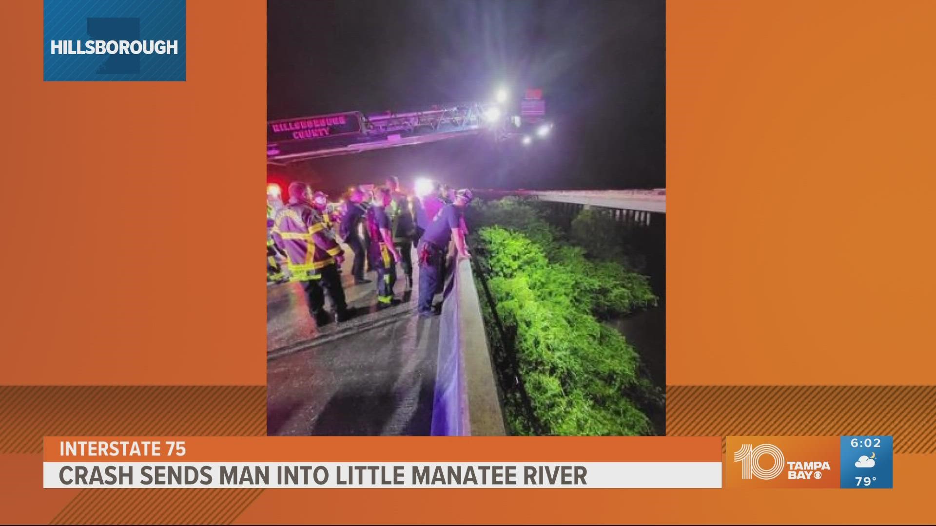 He was able to swim safely to the river's bank and was taken to the hospital in 'stable' condition, Hillsborough County Fire Rescue said.