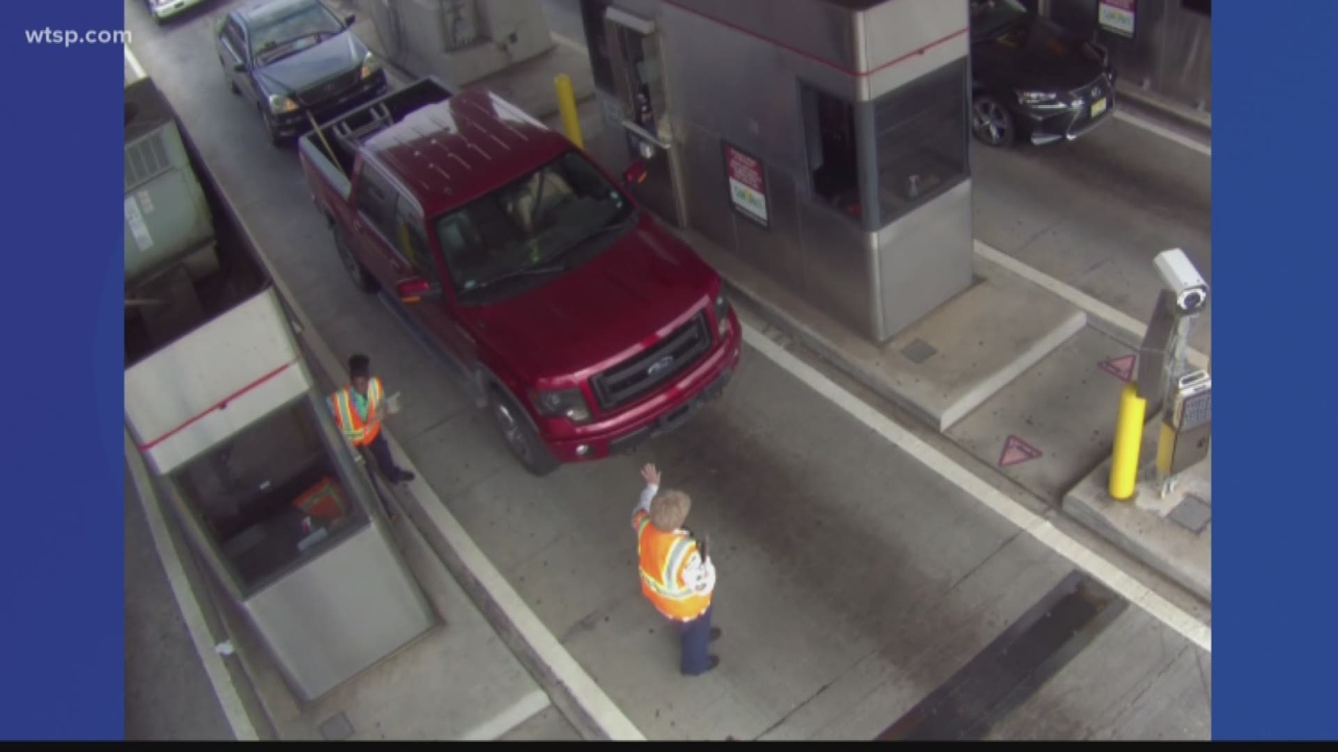 A truck driver is facing charges after hitting an 80-year-old woman and knocking her to the ground at the Sunshine Skyway Bridge toll booth plaza.