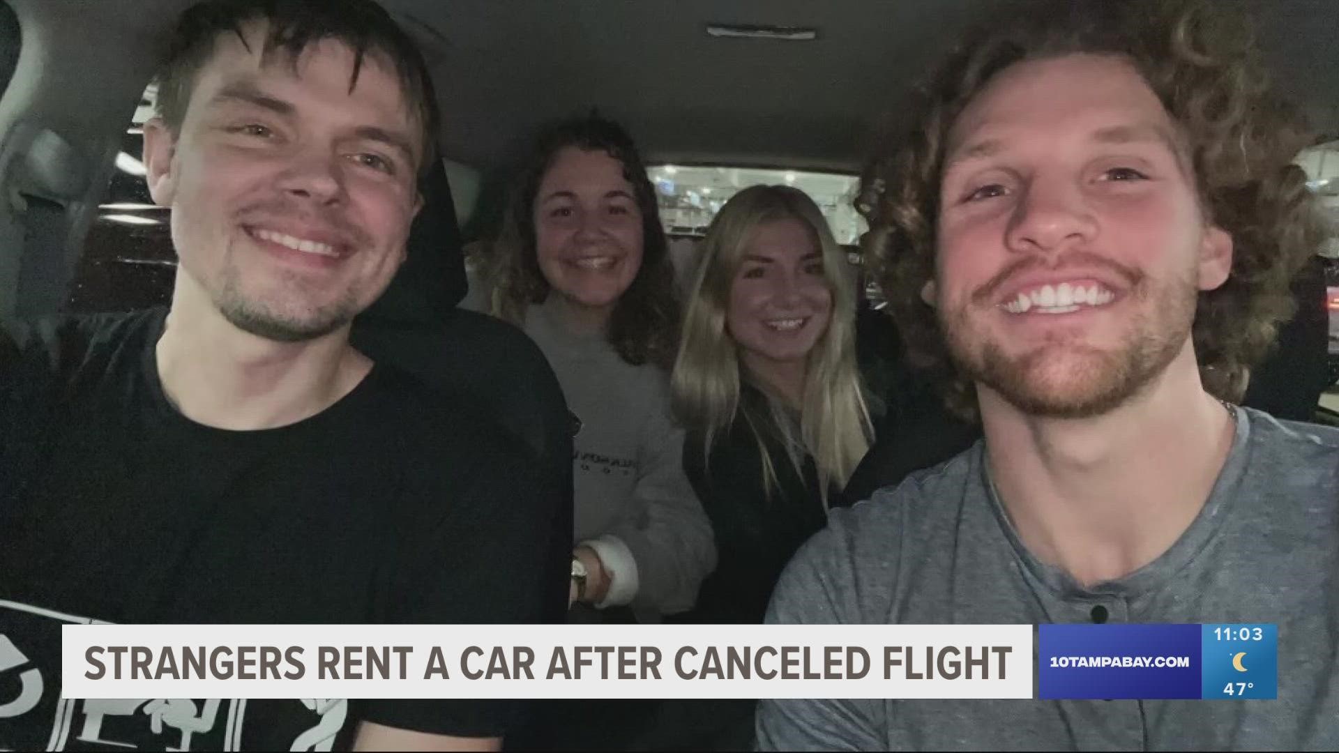 Due to the winter storm, many are seeing canceled flights. That's why a group of strangers rented a car and hit the road to head home for the holidays.