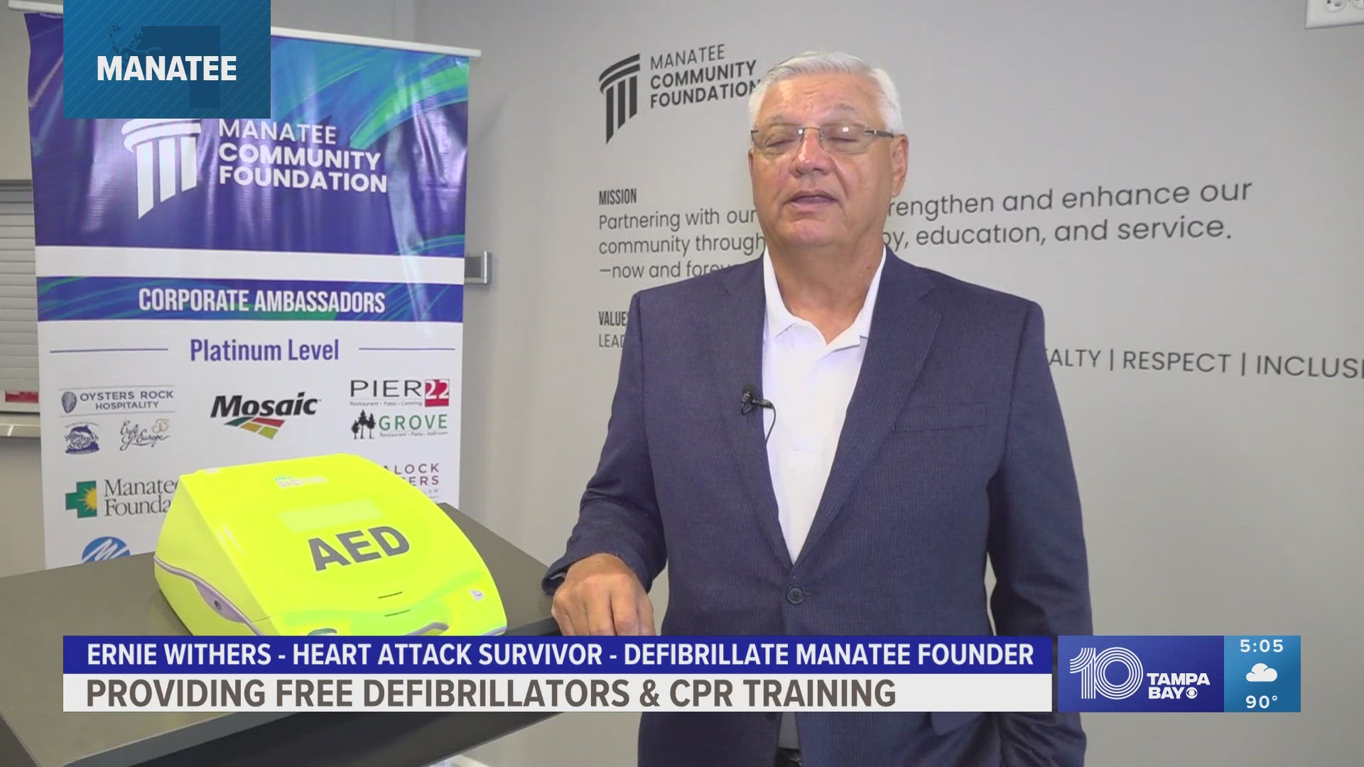 Ernie Withers suffered seven cardiac arrests. He founded Defibrillate Manatee to train non-profits on how to use an AED machine, as well as handing out free AEDs.